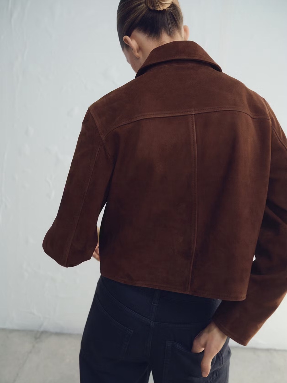 Mango MNG Genuine Goat Suede Leather Button Jacket in Burnt Orange $430 MSRP - Picture 7 of 15